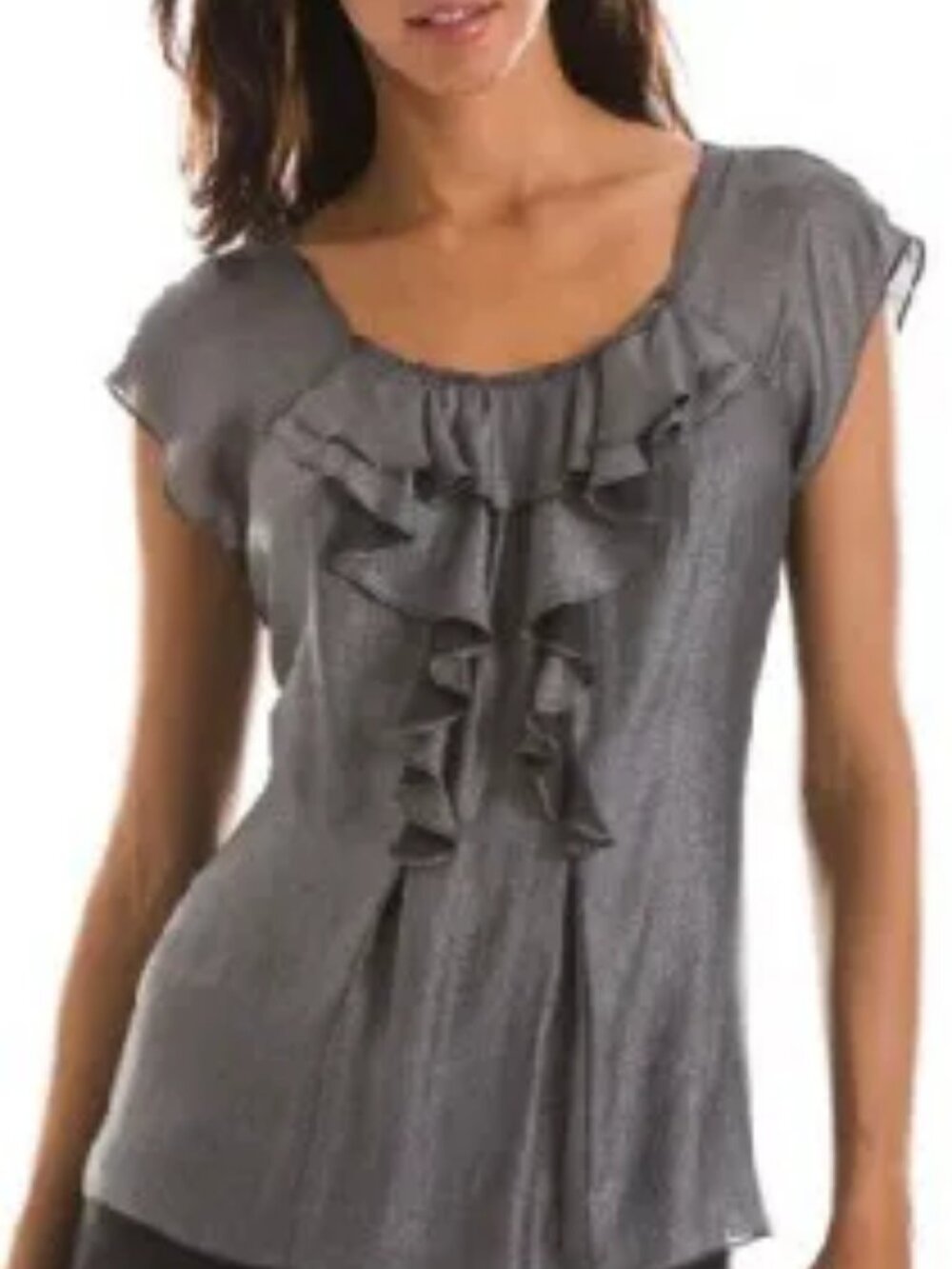 Metallic gunmetal grey Armani Exchange cap-sleeve blouse